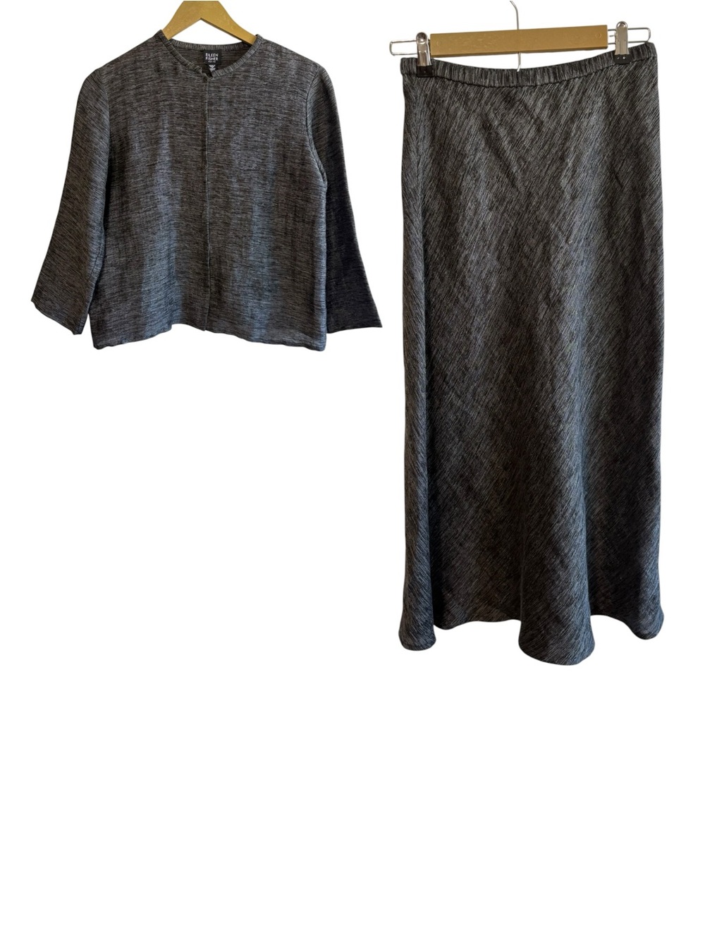 Eileen Fisher Size PM Gray Linen Blend Top Skirt Set Minimalist Neutral